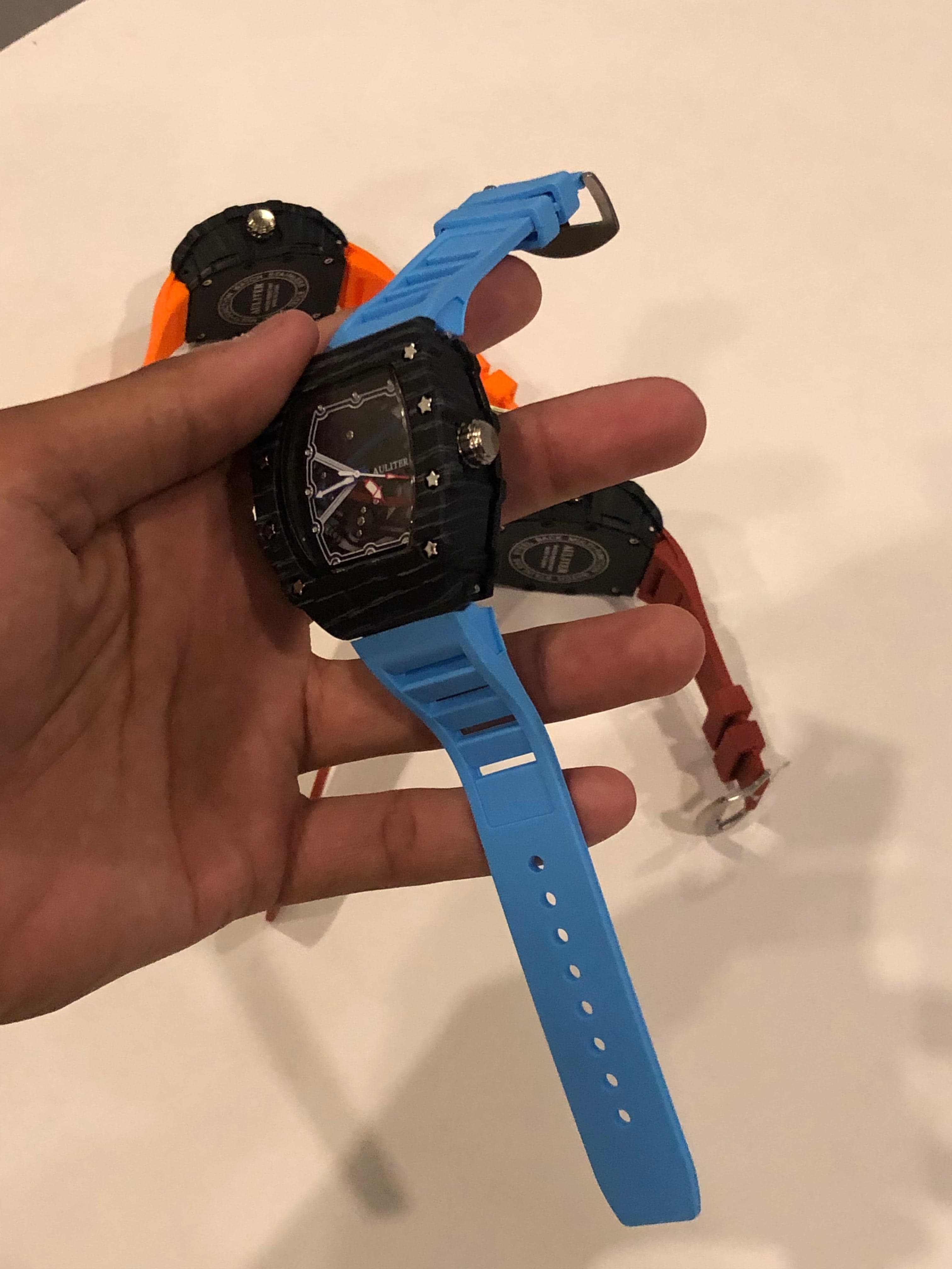 Men's Sky Blue Skeleton Sport Watch | RM Inspired Design | Durable Silicone Strap