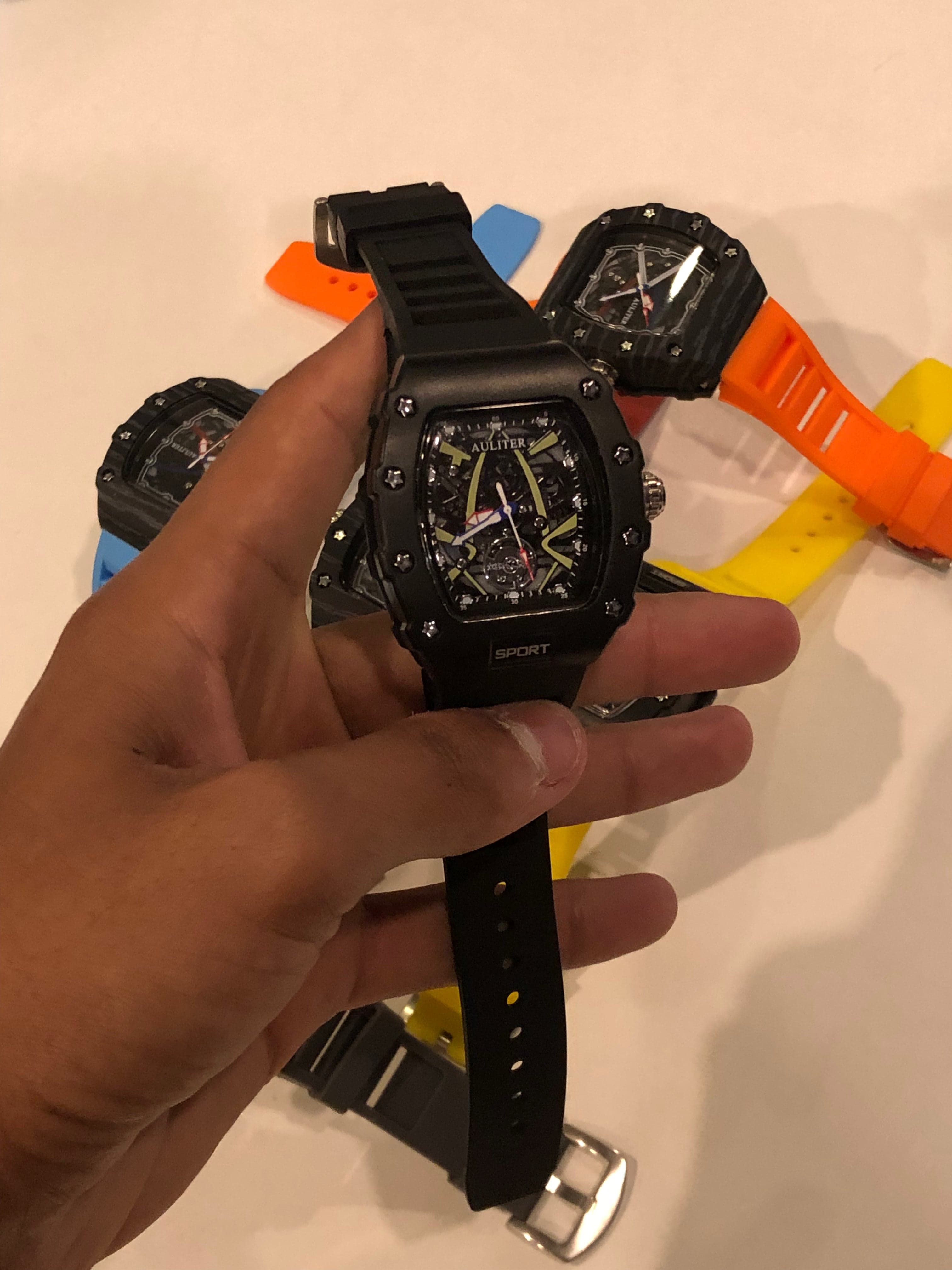 Men's Black Skeleton Sport Watch | RM Inspired Design | Durable Silicone Strap