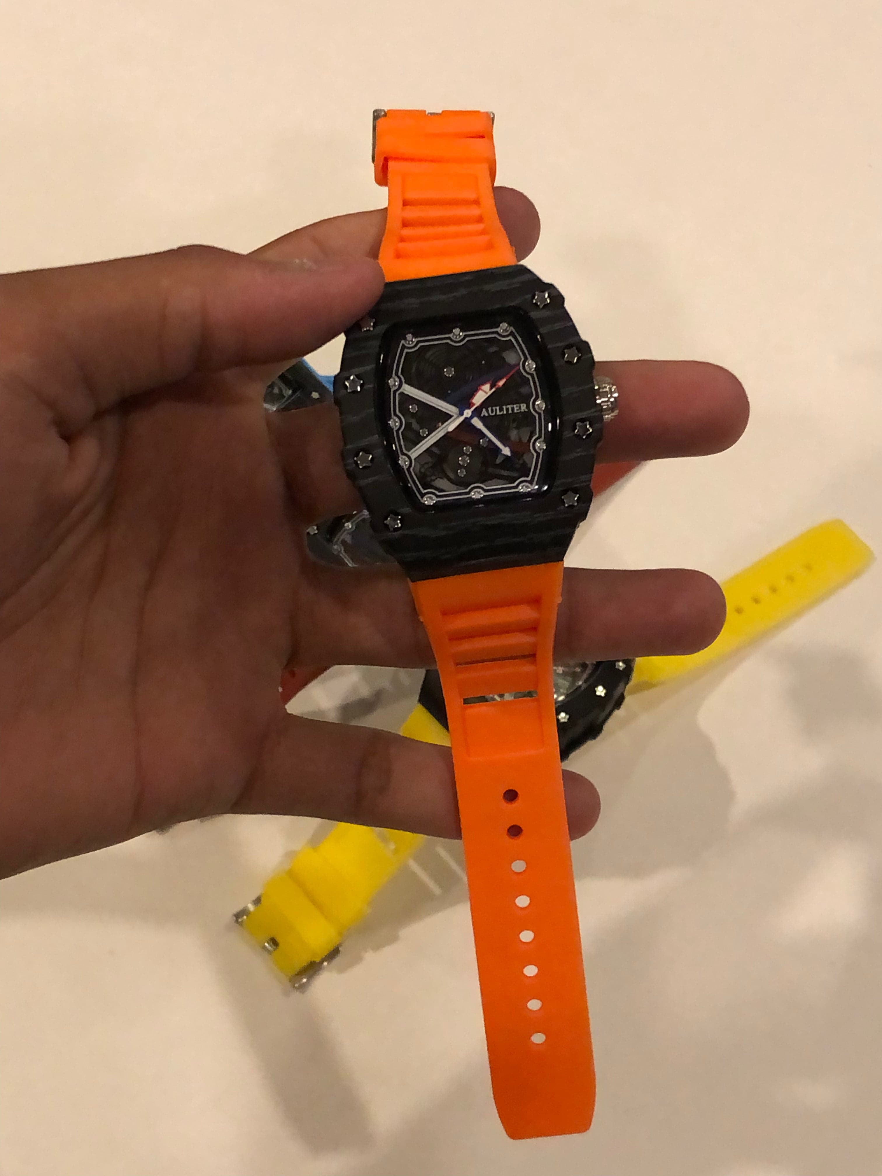 Men's Orange Skeleton Sport Watch | RM Inspired Design | Durable Silicone Strap