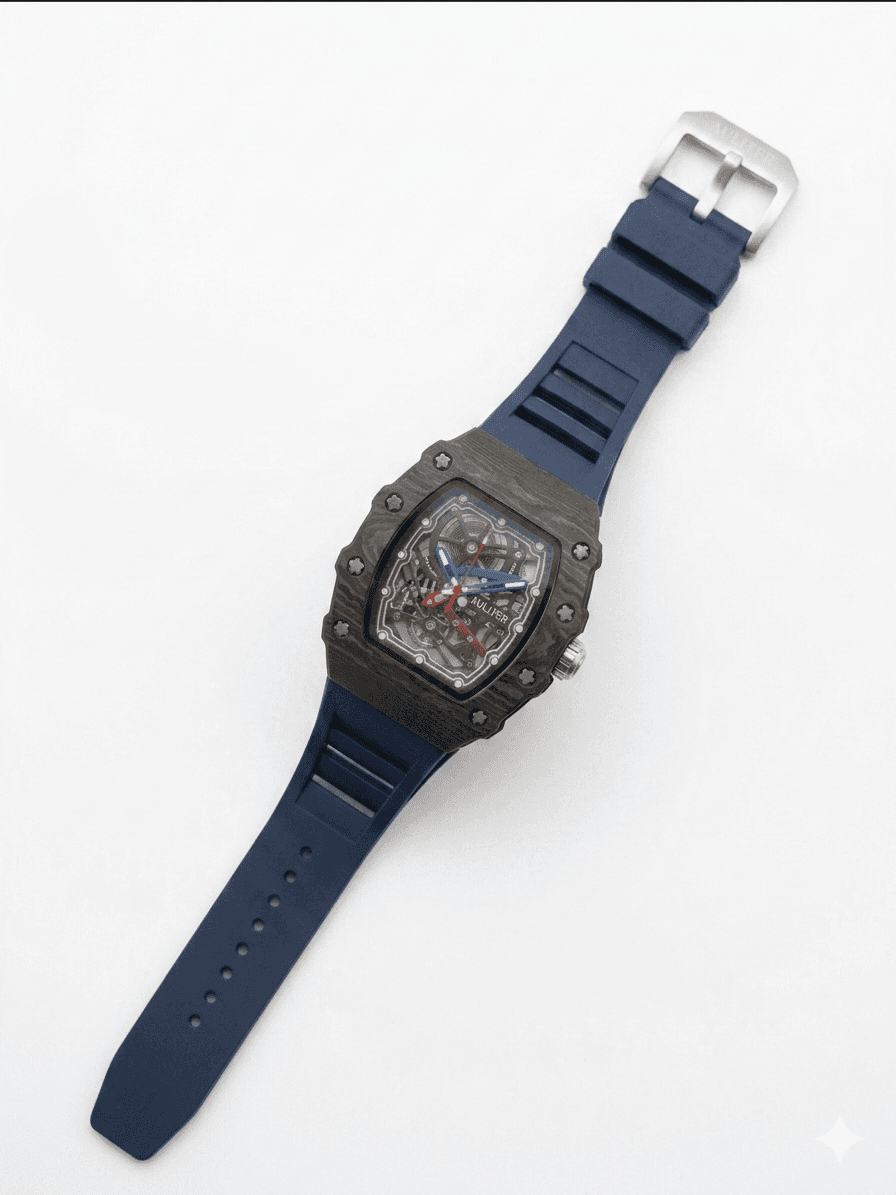 Men's Blue Skeleton Sport Watch | RM Inspired Design | Durable Silicone Strap